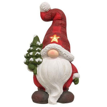 Light Up Plaid Santa Gnome w/Tree - The Fox Decor